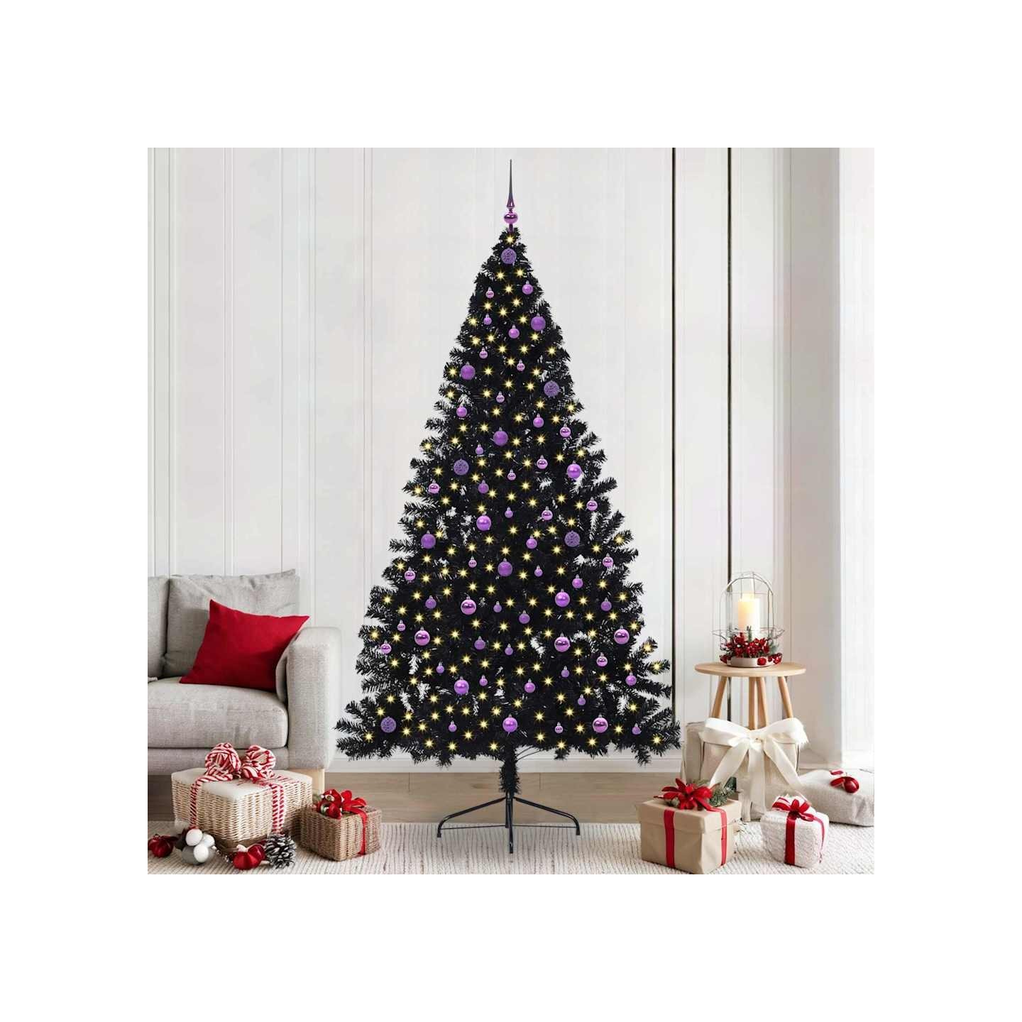 Sapin de Noël artificiel pré-éclairé Noir 240 cm PVC