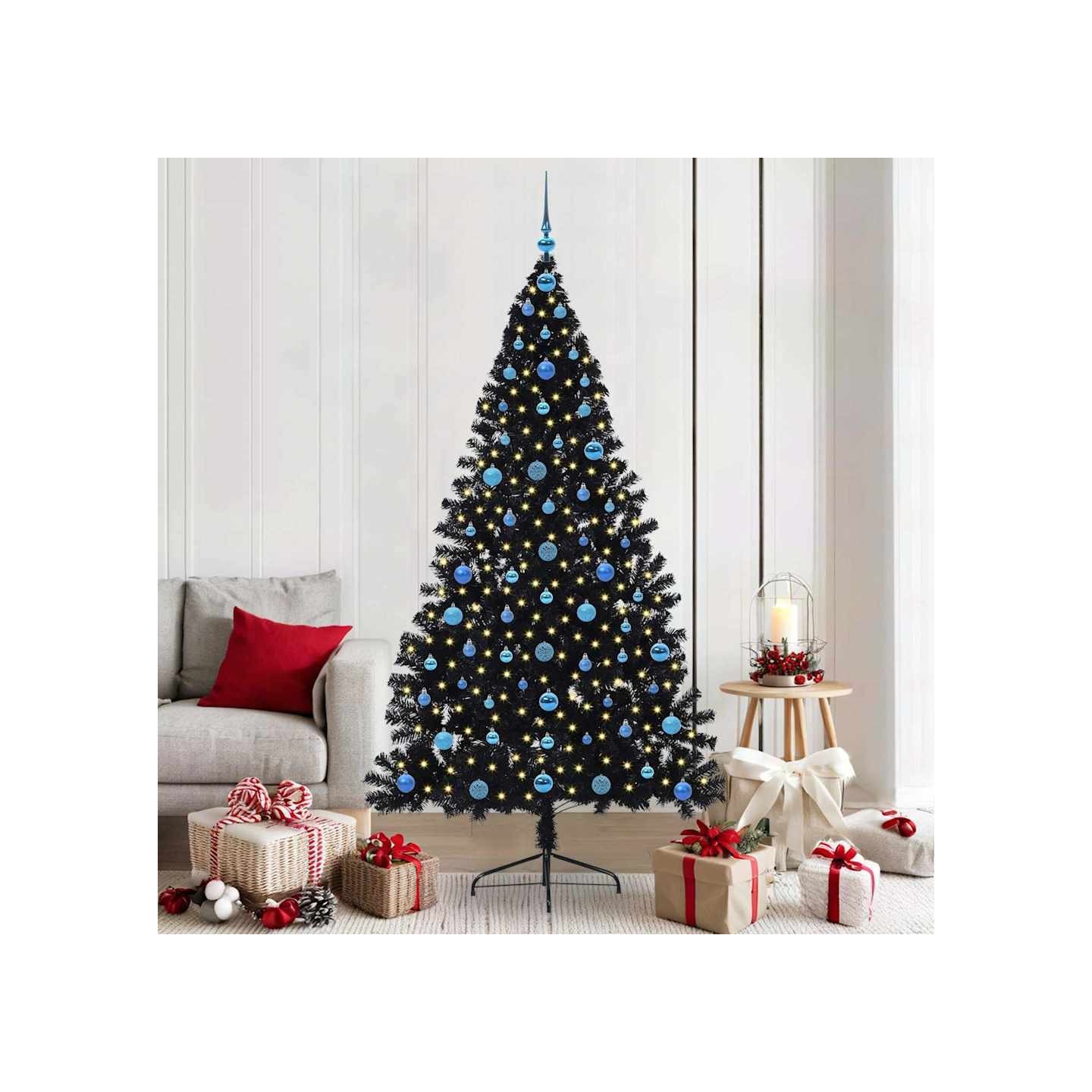Sapin de Noël artificiel pré-éclairé Noir 210 cm PVC