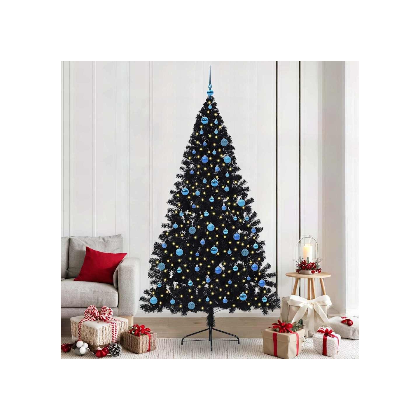 Sapin de Noël artificiel pré-éclairé Noir 240 cm PVC
