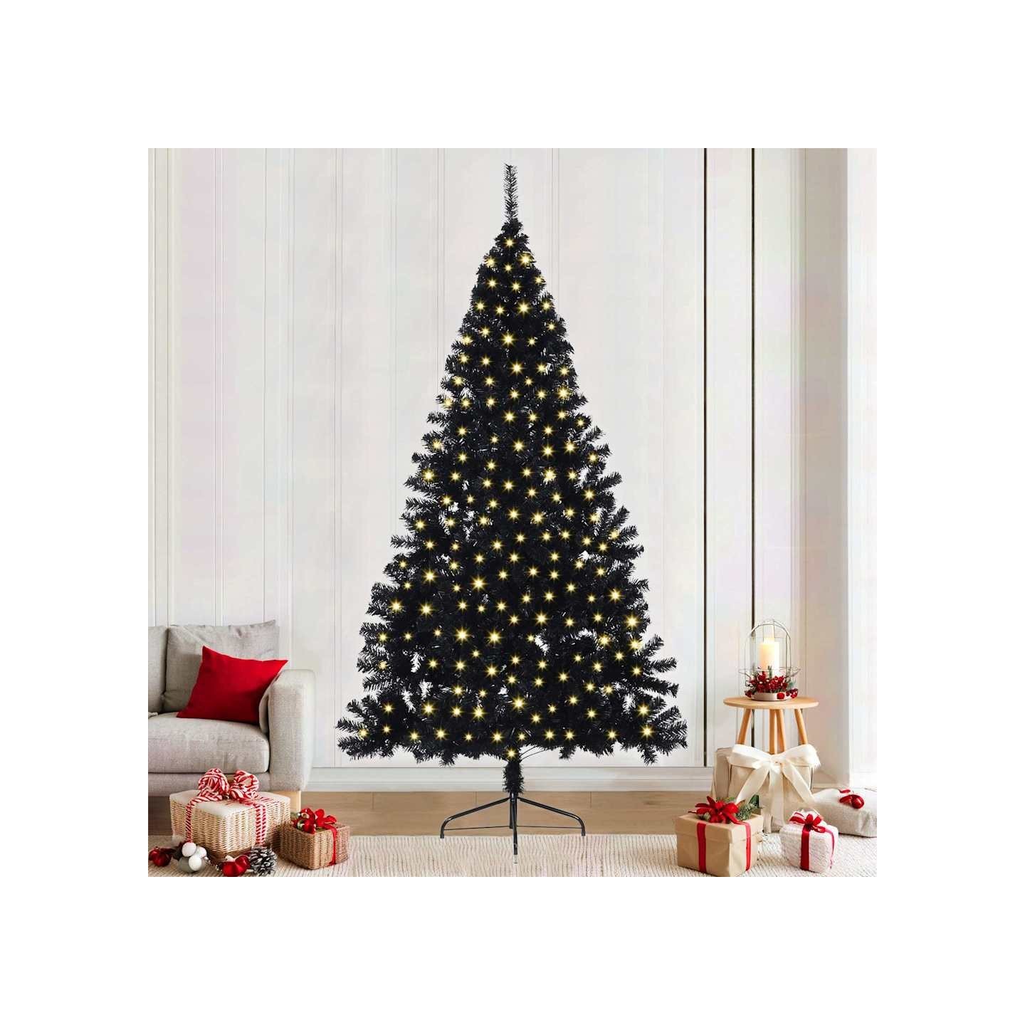 Sapin de Noël artificiel pré-éclairé Noir 240 cm PVC