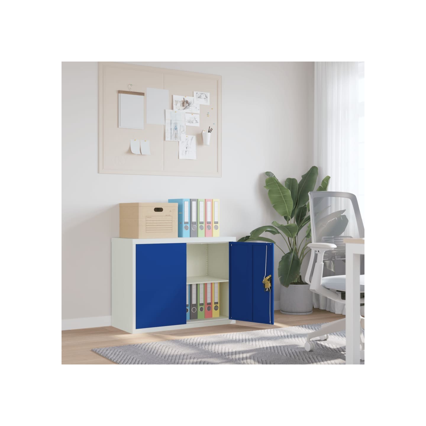 Classeur gris clair et bleu 90x40x70 cm acier