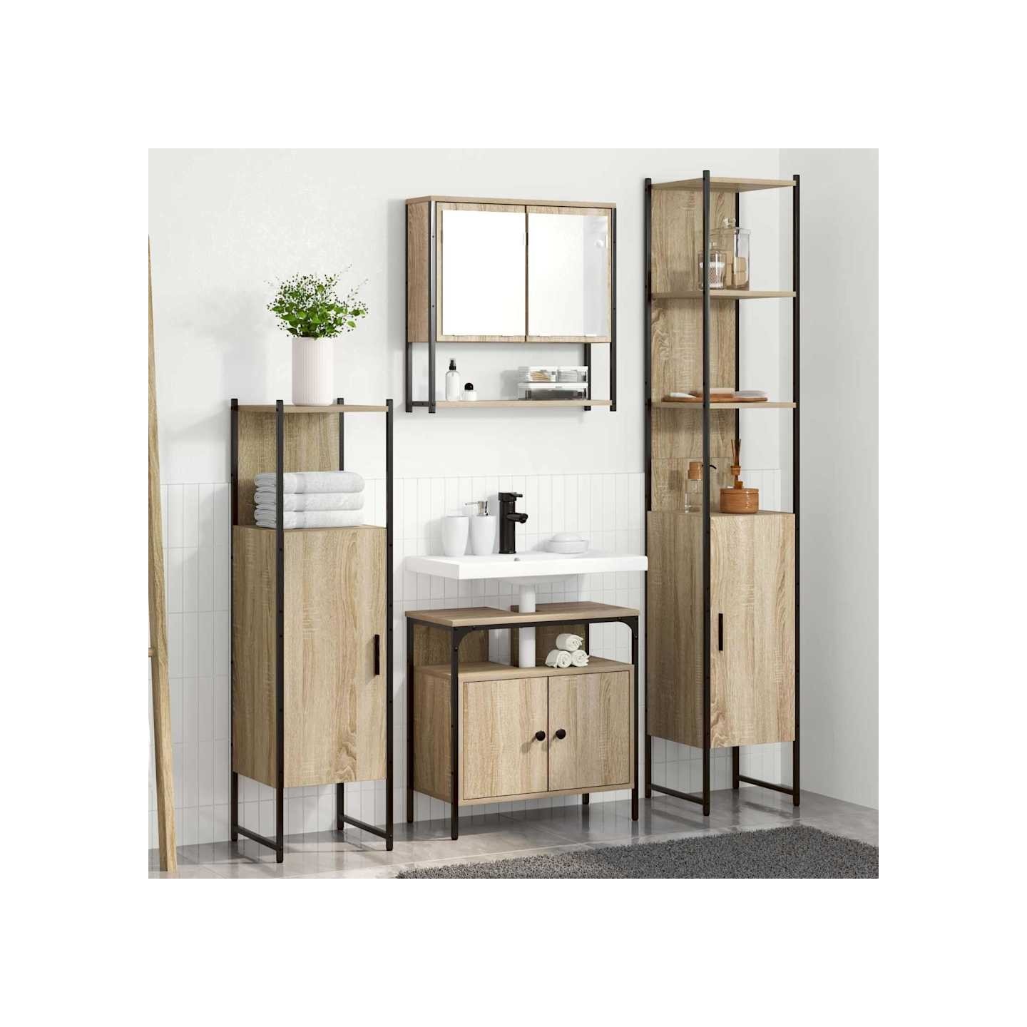 Ensemble de mobilier de salle de bain 4 pc Chêne Sonoma