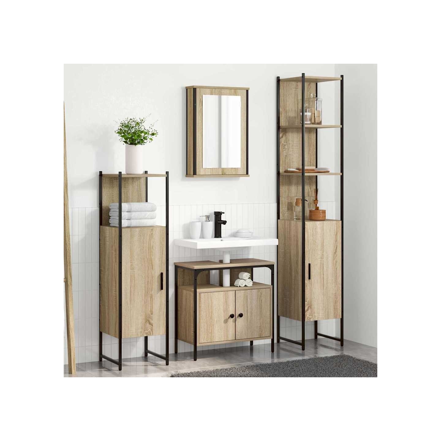 Ensemble de mobilier de salle de bain 4 pc Chêne Sonoma