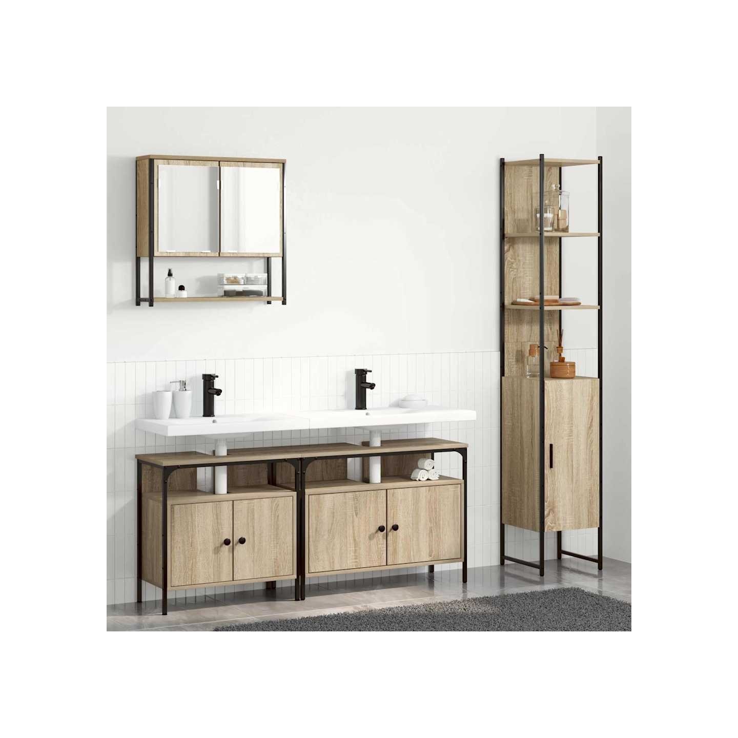 Ensemble de mobilier de salle de bain 4 pièces Chêne Sonoma