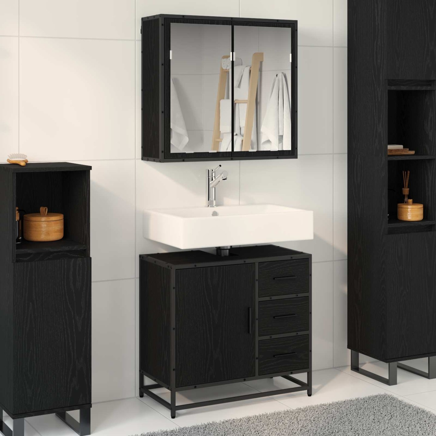Ensemble de mobilier de salle de bain 2 pc Chêne noir