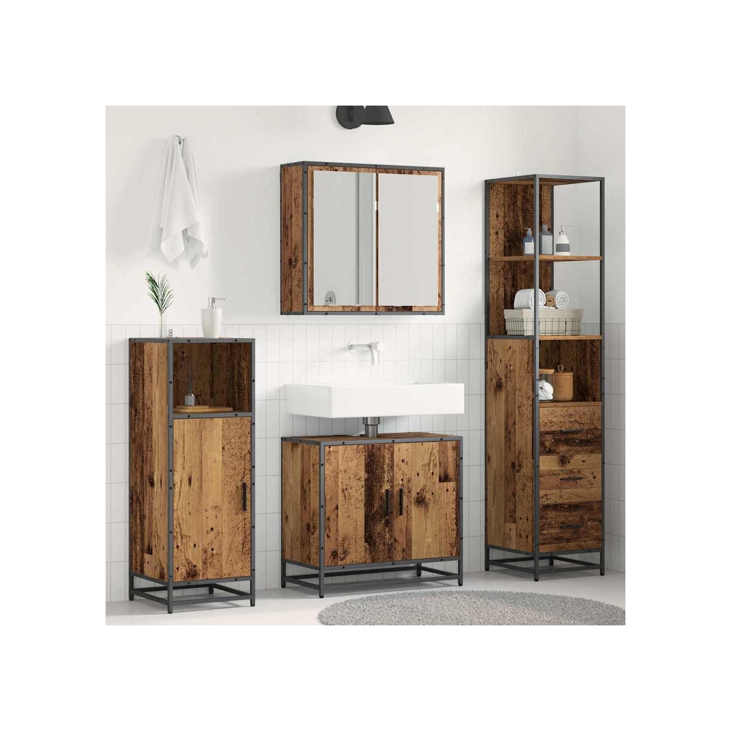 Ensemble de mobilier de salle de bain 3 pièces Bois Ancien