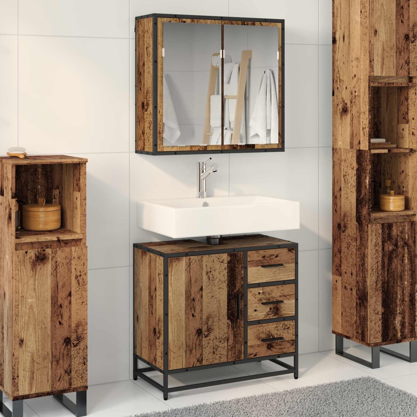 Ensemble de mobilier de salle de bain 2 pc Bois Ancien