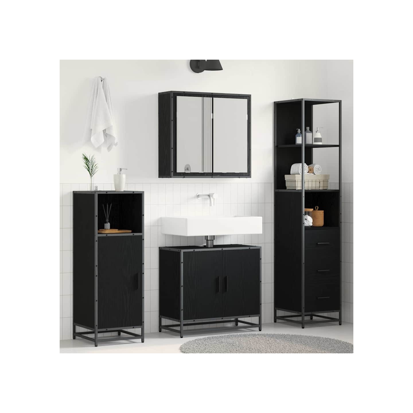 Ensemble de mobilier de salle de bain 3 pièces Chêne noir