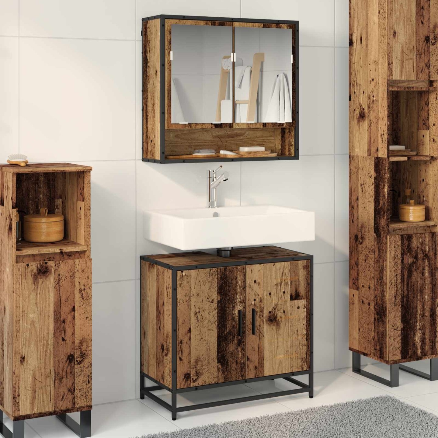 Ensemble de mobilier de salle de bain 2 pc Bois Ancien