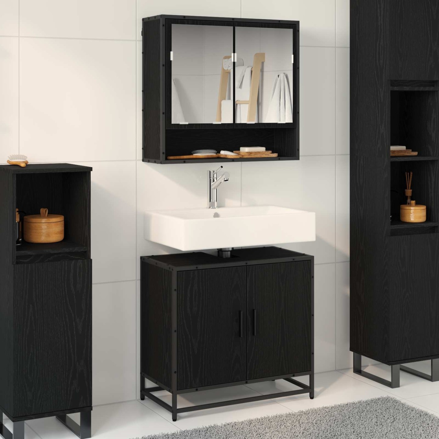 Ensemble de mobilier de salle de bain 2 pc Chêne noir