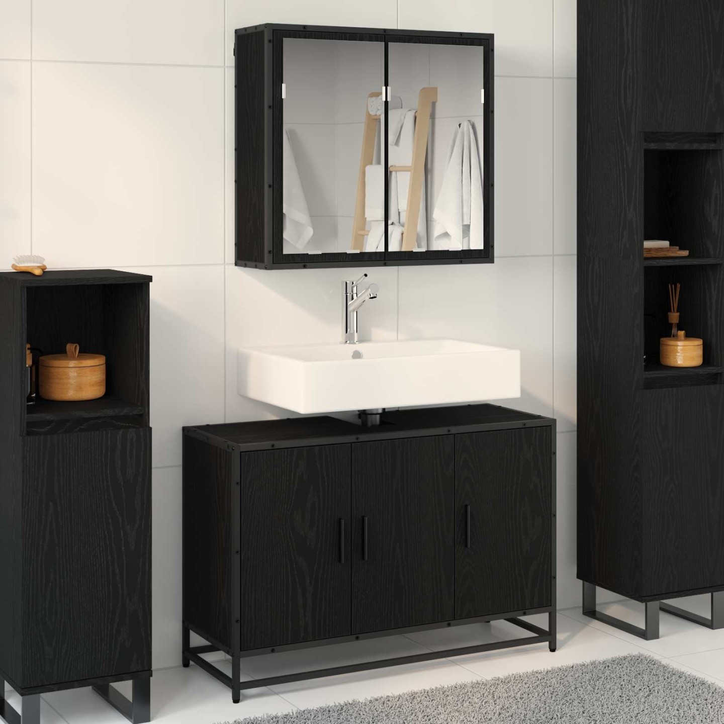 Ensemble de mobilier de salle de bain 2 pc Chêne noir