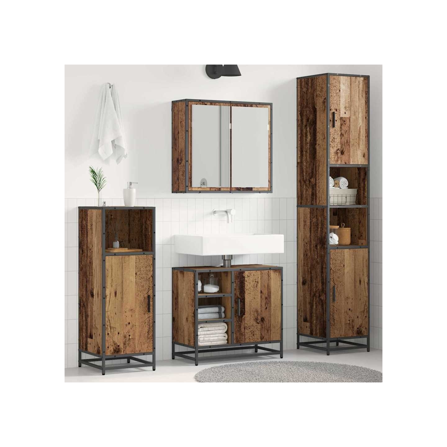 Ensemble de mobilier de salle de bain 3 pc Bois Ancien