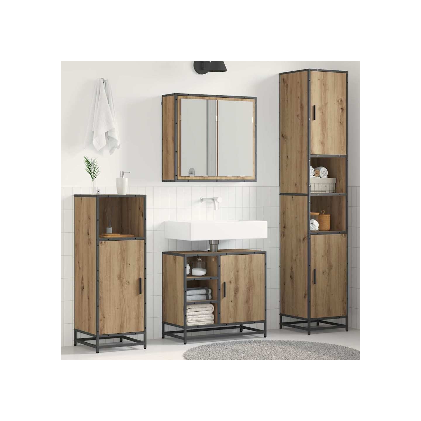 Ensemble de mobilier de salle de bain 3 pc Chêne artisanal