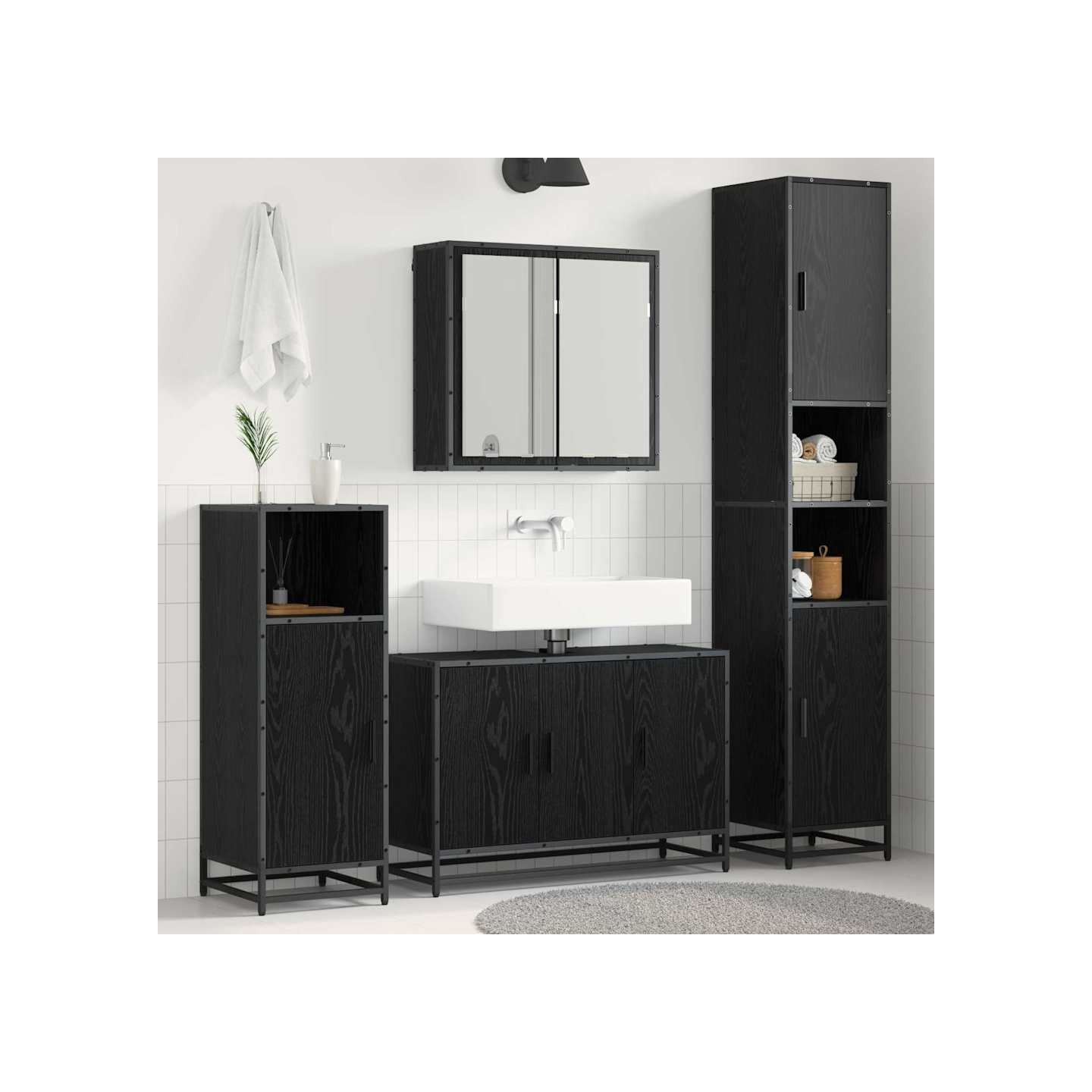 Ensemble de mobilier de salle de bain 3 pièces Chêne noir
