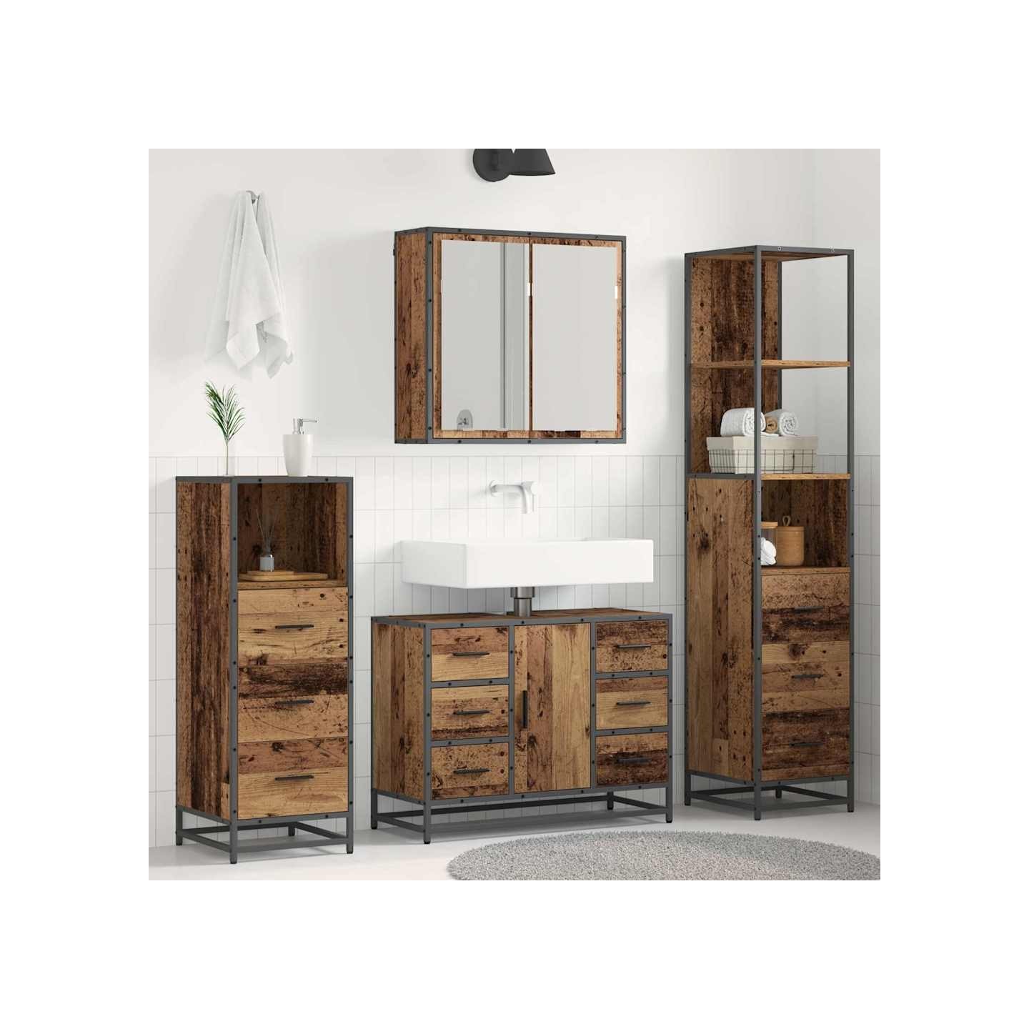 Ensemble de mobilier de salle de bain 3 pc Bois Ancien