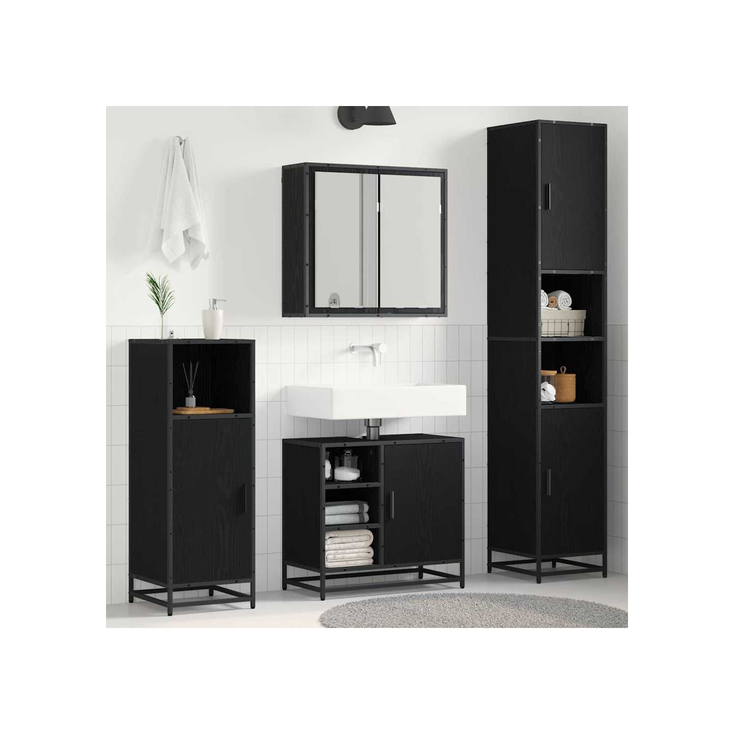 Ensemble de mobilier de salle de bain 3 pièces Chêne noir