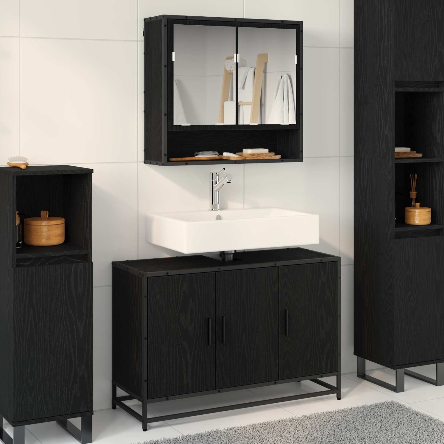 Ensemble de mobilier de salle de bain 2 pc Chêne noir
