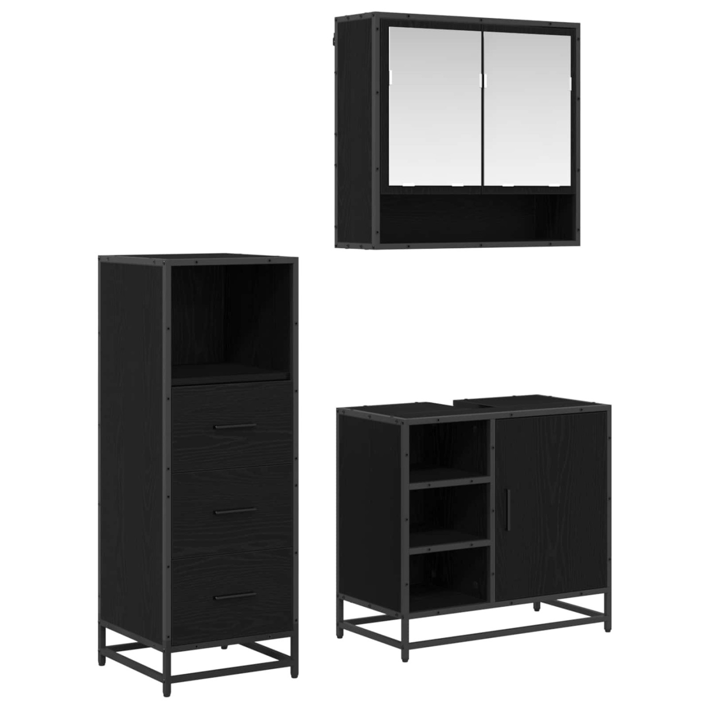 Ensemble de mobilier de salle de bain 3 pièces Chêne noir