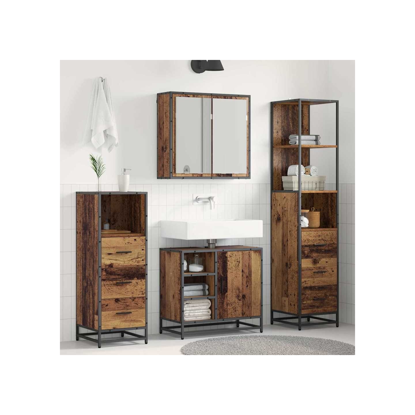 Ensemble de mobilier de salle de bain 3 pc Bois Ancien