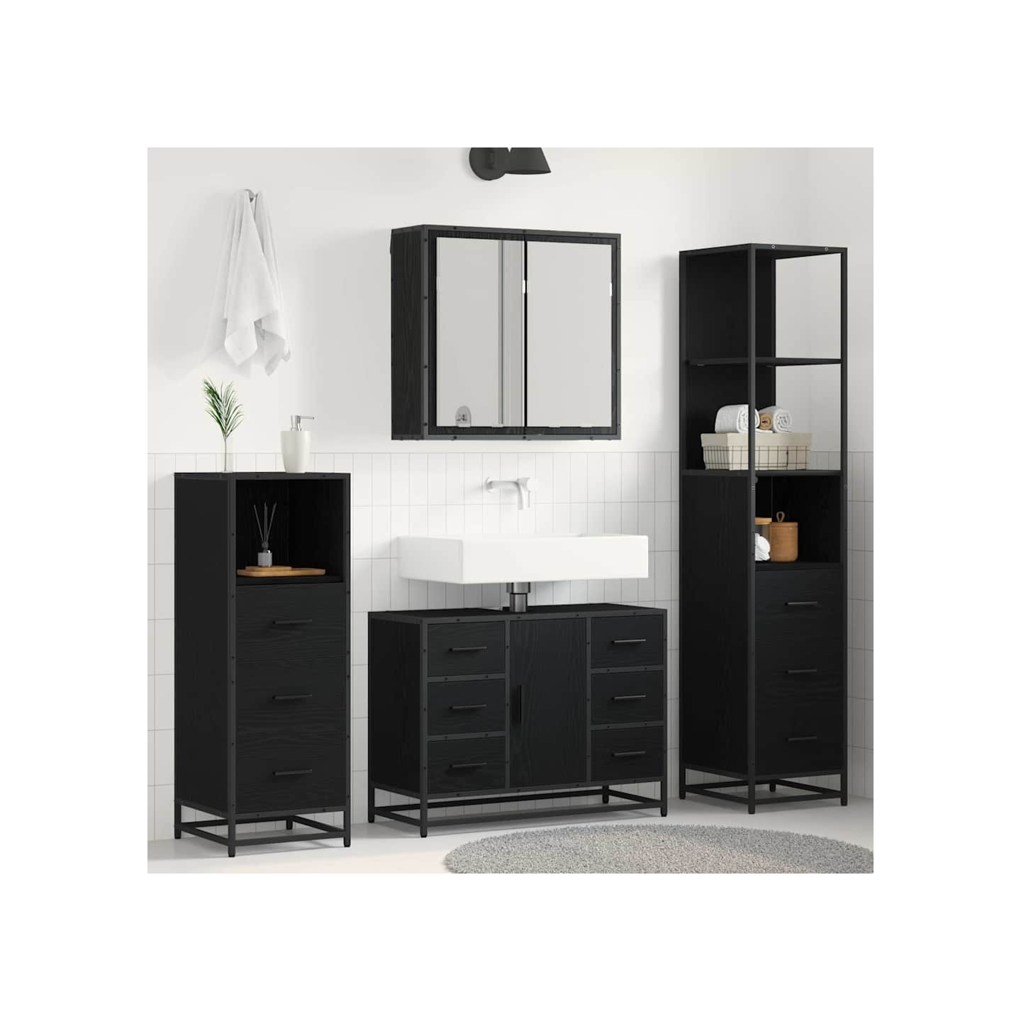Ensemble de mobilier de salle de bain 3 pc Chêne noir