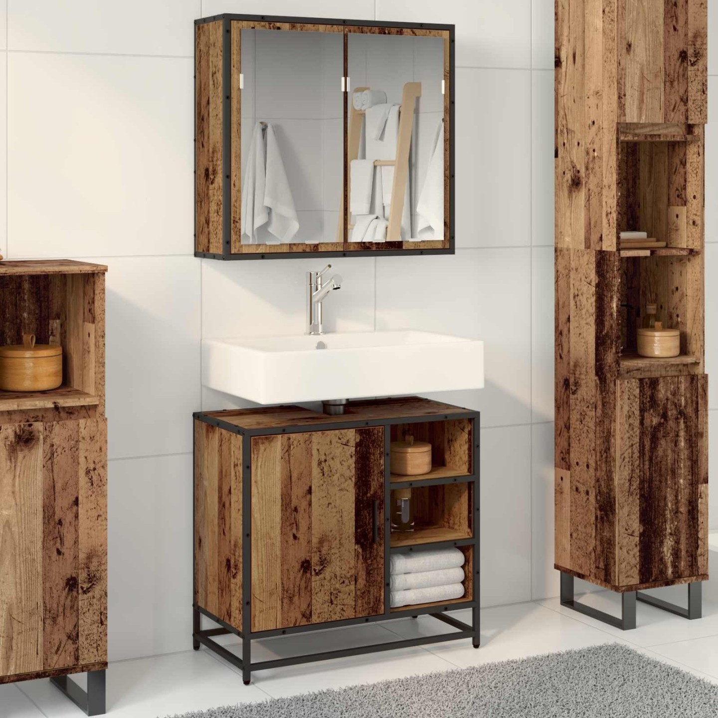 Ensemble de mobilier de salle de bain 2 pc Bois Ancien