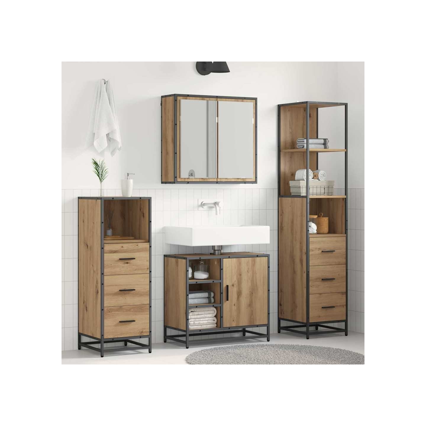 Ensemble de mobilier de salle de bain 3 pc Chêne artisanal
