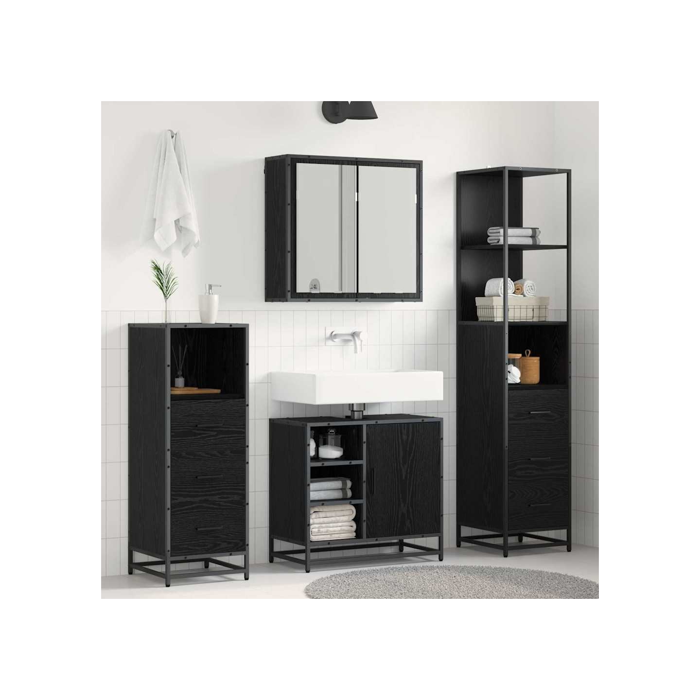 Ensemble de mobilier de salle de bain 3 pc Chêne noir
