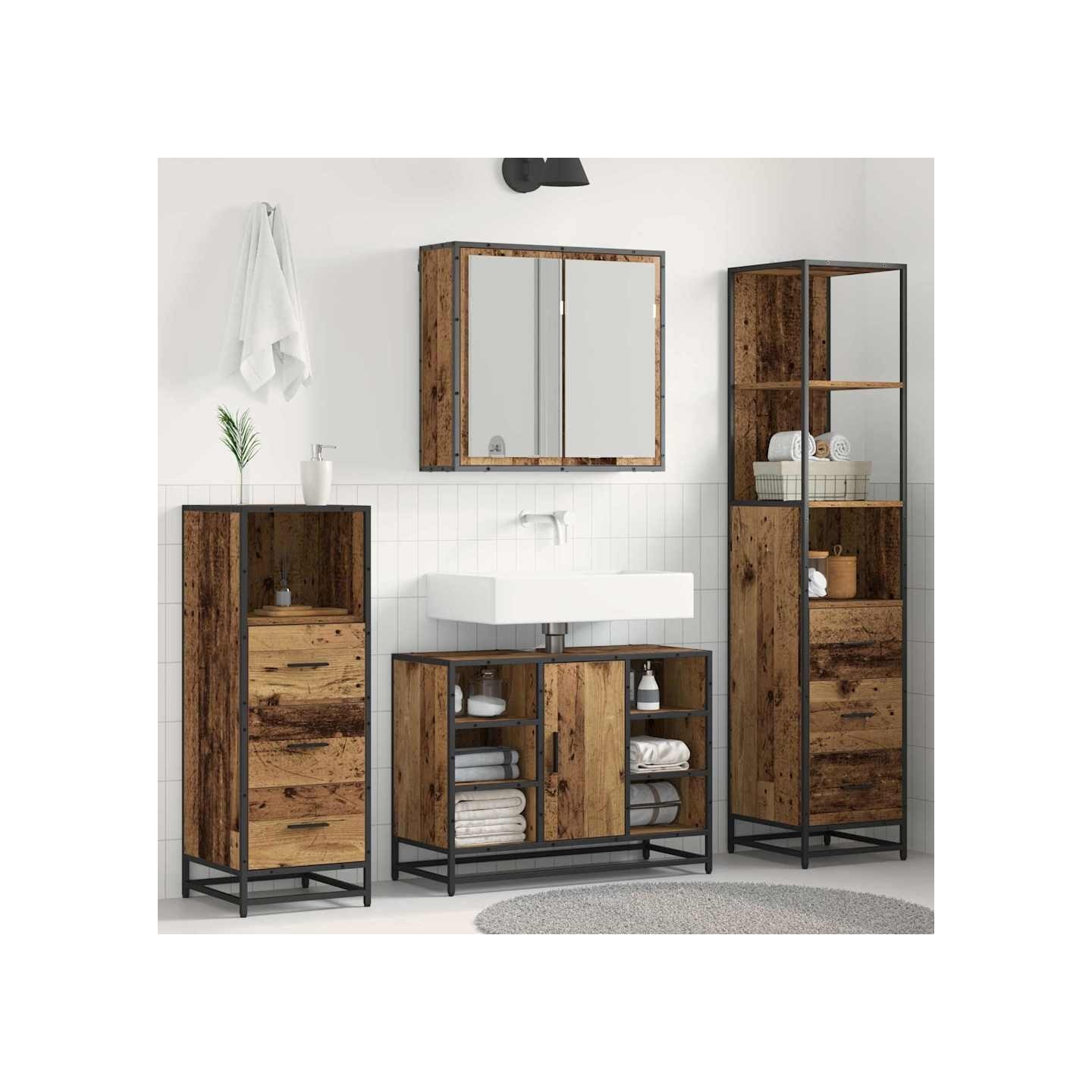 Ensemble de mobilier de salle de bain 3 pc Bois Ancien