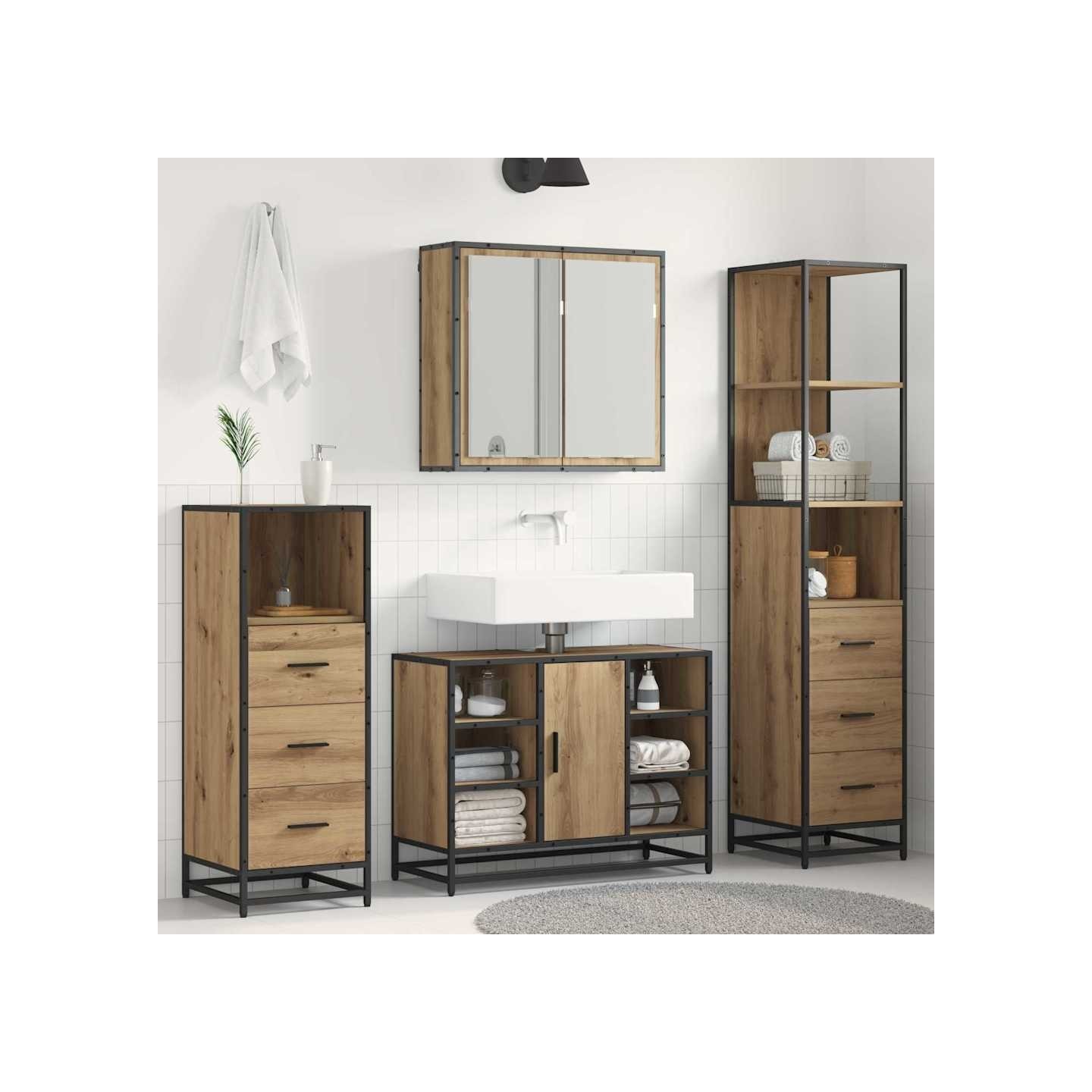 Ensemble de mobilier de salle de bain 3 pc Chêne artisanal