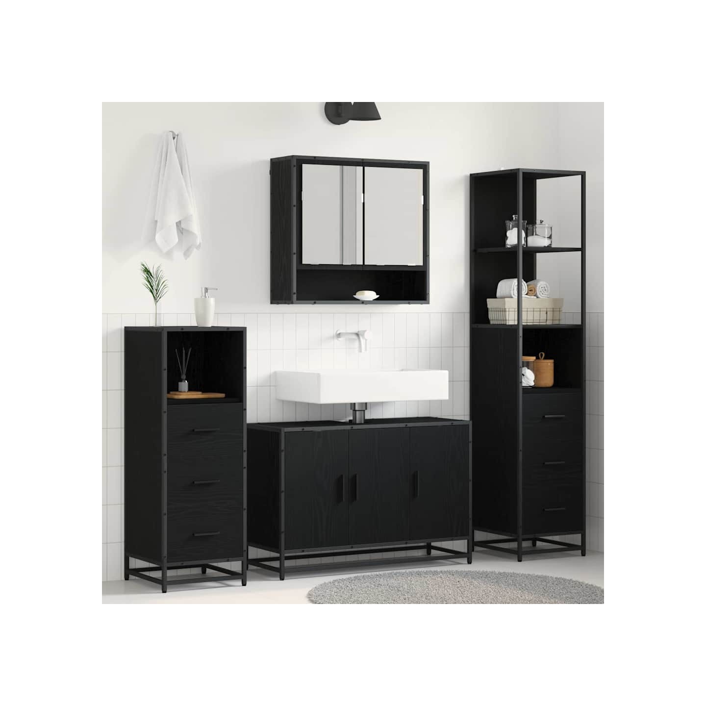 Ensemble de mobilier de salle de bain 3 pc Chêne noir