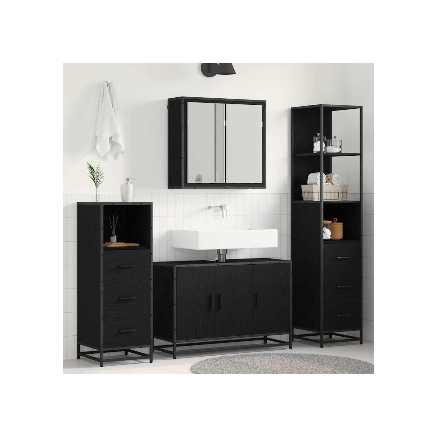 Ensemble de mobilier de salle de bain 3 pc Chêne noir