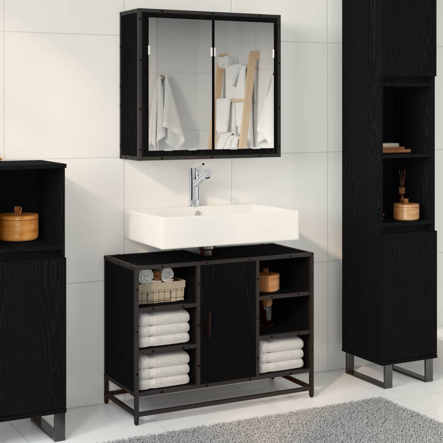Ensemble de mobilier de salle de bain 2 pc Chêne noir