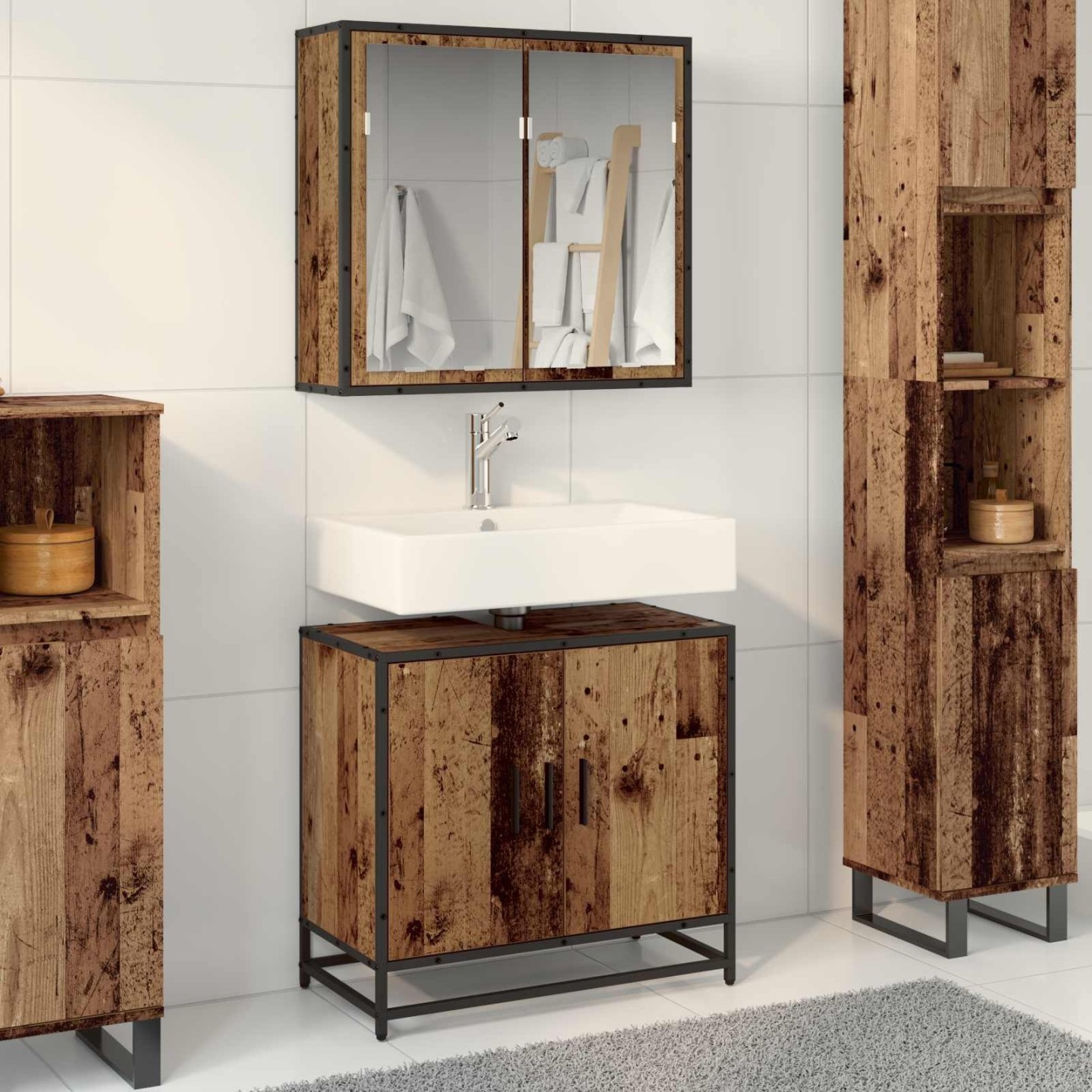 Ensemble de mobilier de salle de bain 2 pièces Bois Ancien