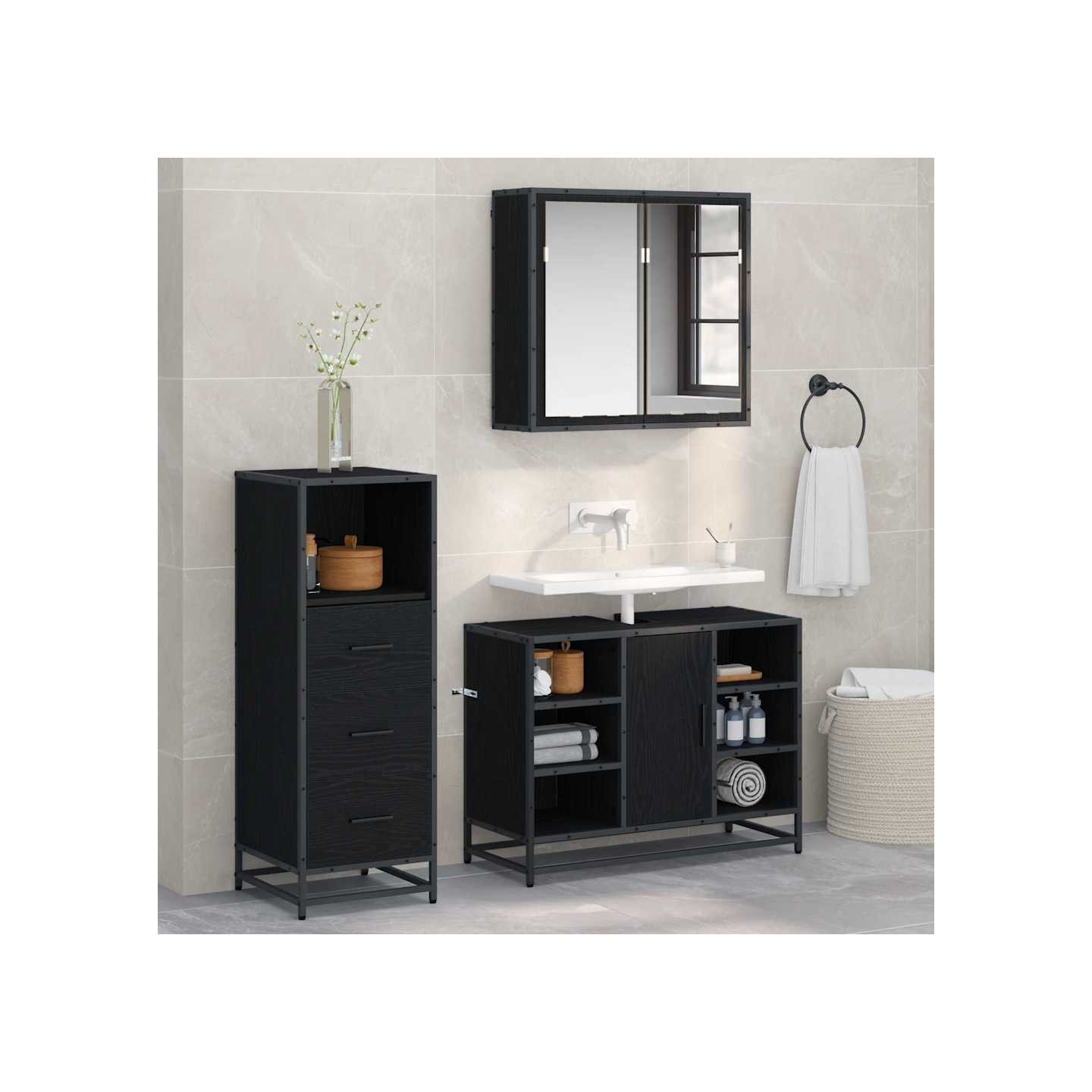 Ensemble de mobilier de salle de bain 3 pc Bois Ancien