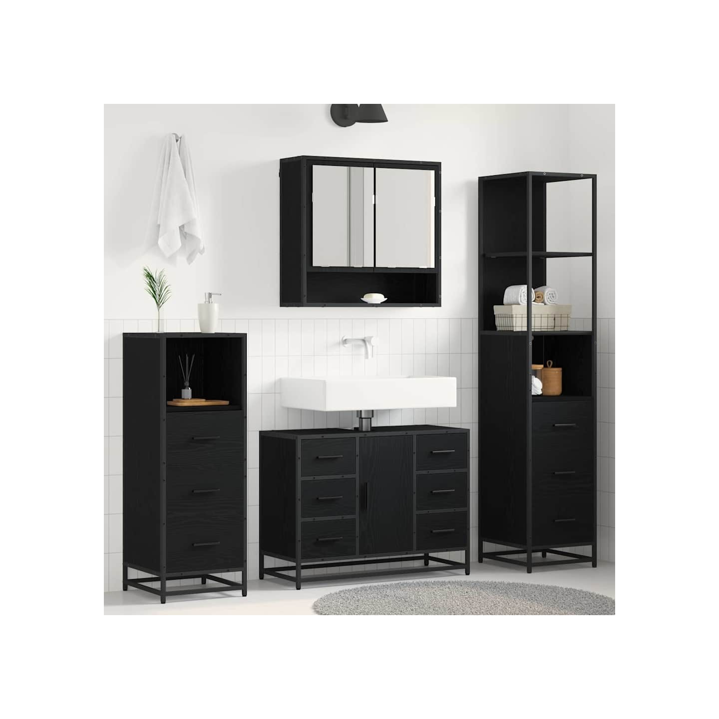 Ensemble de mobilier de salle de bain 3 pc Chêne noir