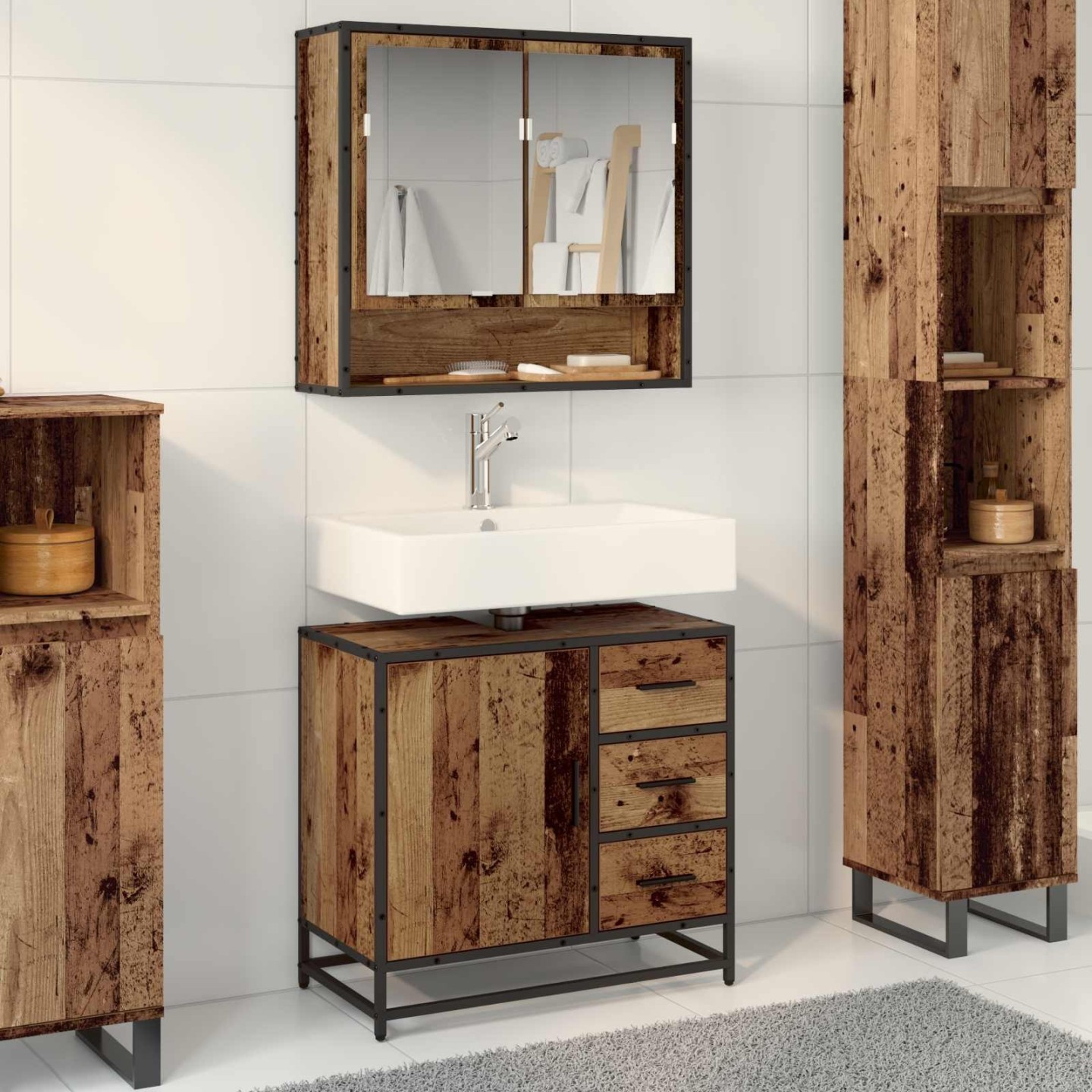 Ensemble de mobilier de salle de bain 2 pc Bois Ancien