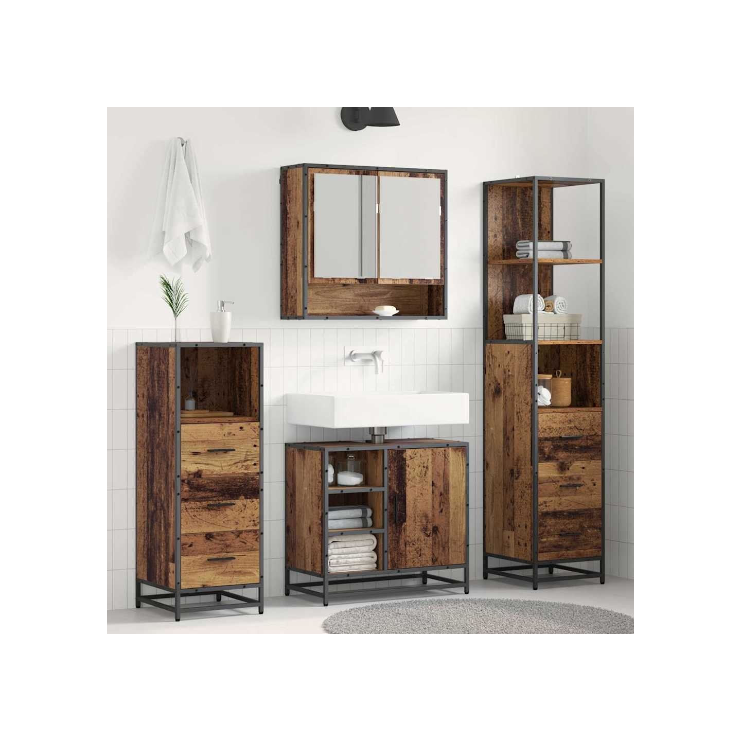 Ensemble de mobilier de salle de bain 3 pc Bois Ancien
