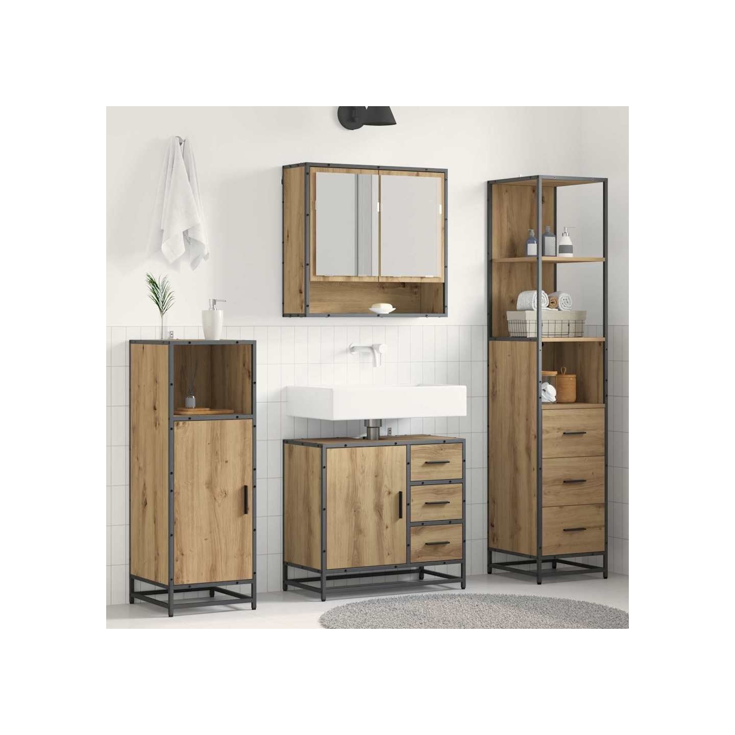 Ensemble de mobilier de salle de bain 3 pièces Chêne artisanal