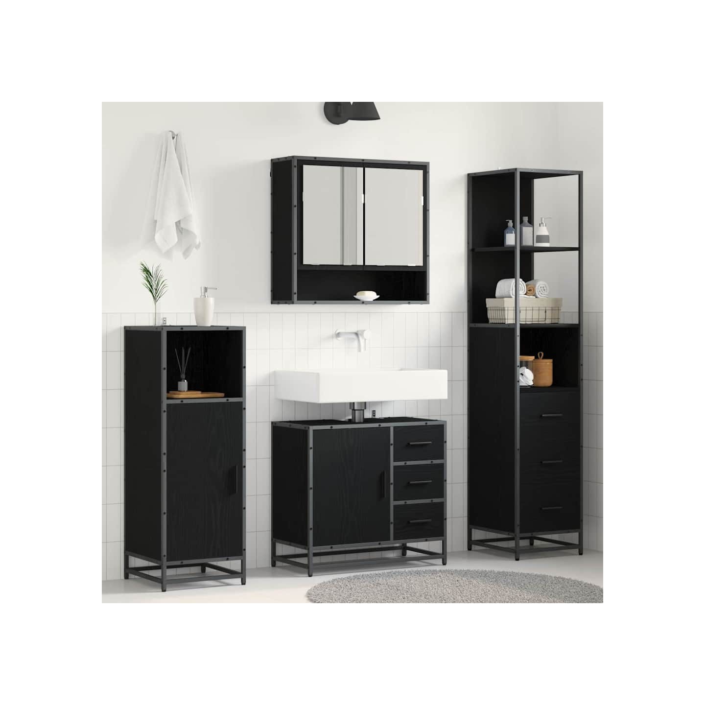 Ensemble de mobilier de salle de bain 3 pièces Chêne noir