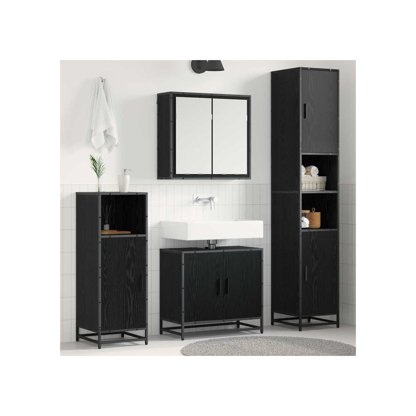 Ensemble de mobilier de salle de bain 3 pc Chêne noir