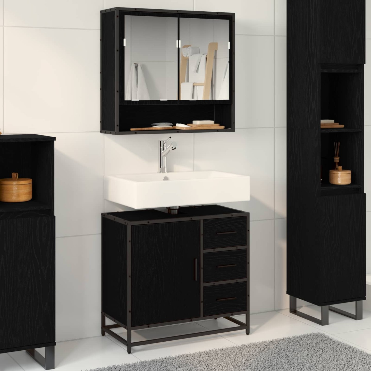 Ensemble de mobilier de salle de bain 2 pc Chêne noir