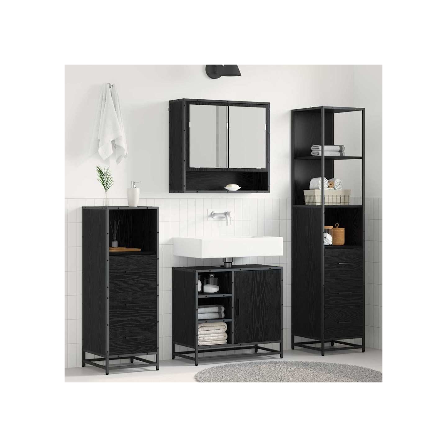 Ensemble de mobilier de salle de bain 3 pc Chêne noir