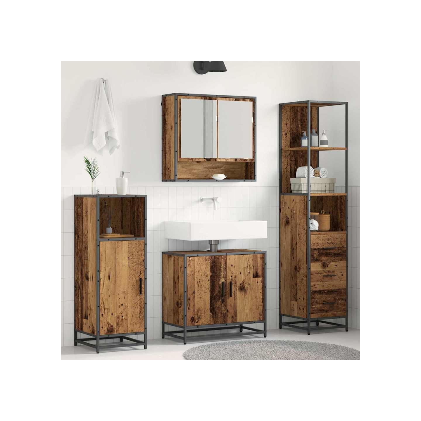 Ensemble de mobilier de salle de bain 3 pc Bois Ancien