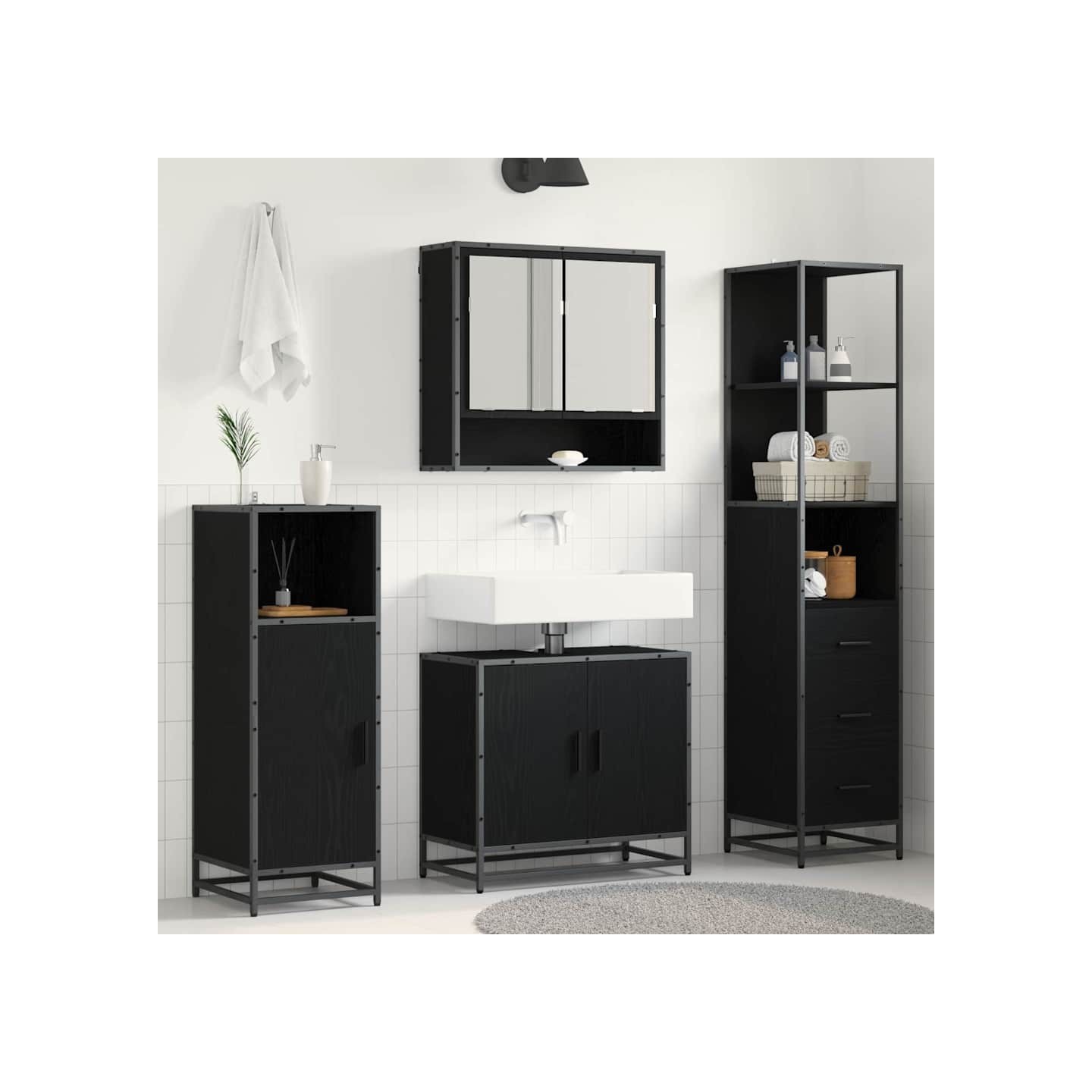 Ensemble de mobilier de salle de bain 3 pc Chêne noir