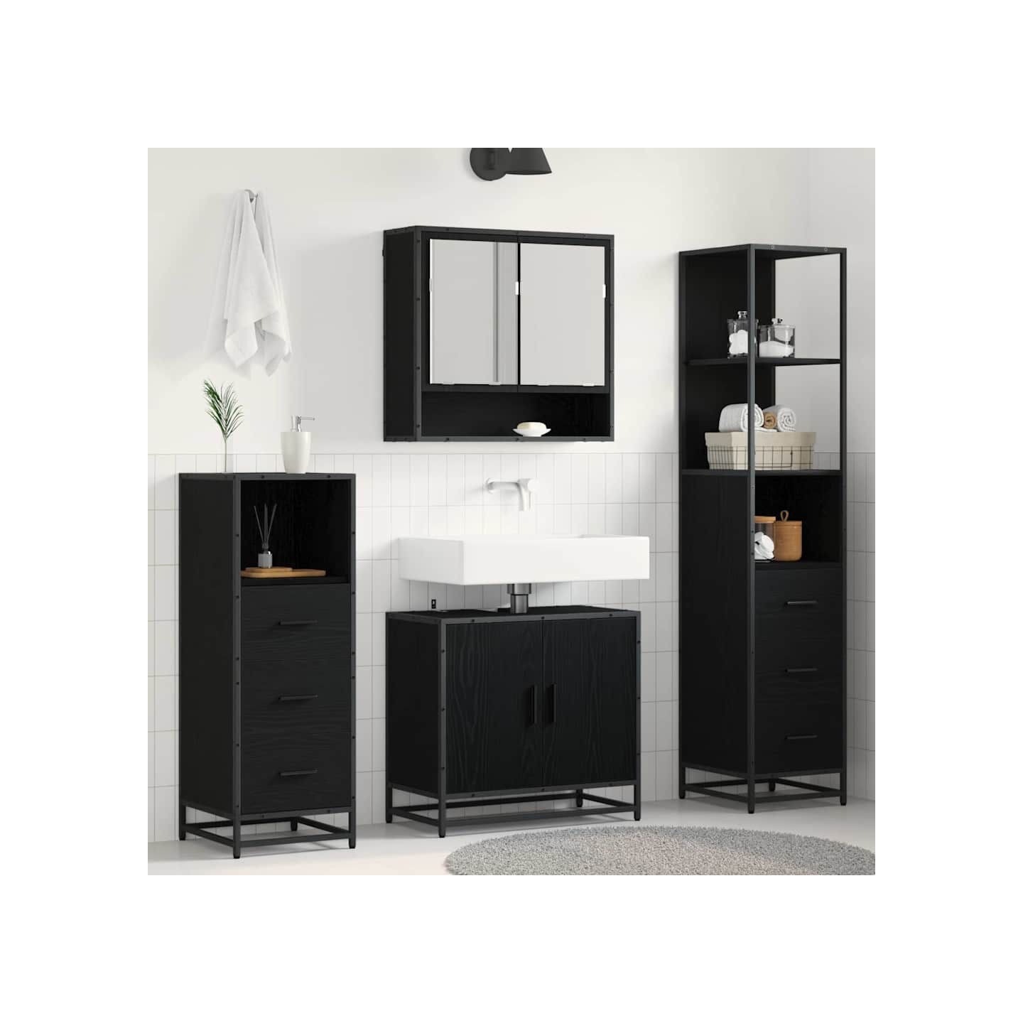 Ensemble de mobilier de salle de bain 4 pc Chêne noir