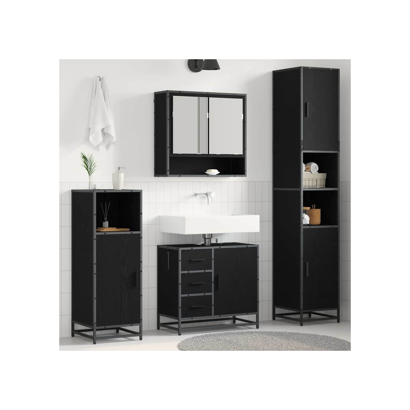 Ensemble de mobilier de salle de bain 3 pc Chêne noir