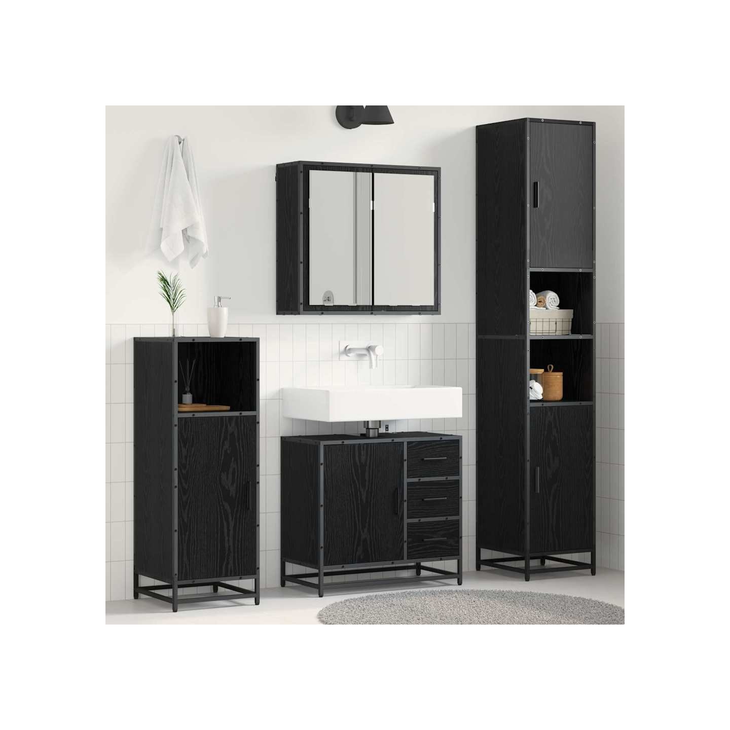 Ensemble de mobilier de salle de bain 3 pièces Chêne noir