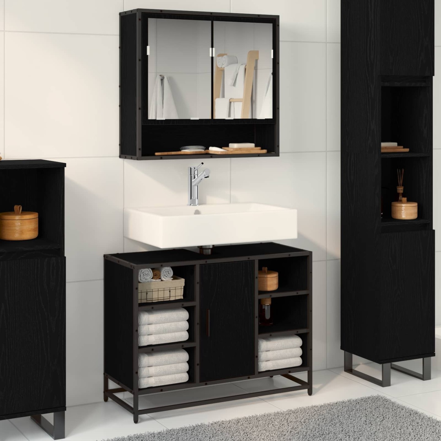 Ensemble de mobilier de salle de bain 2 pièces Chêne noir