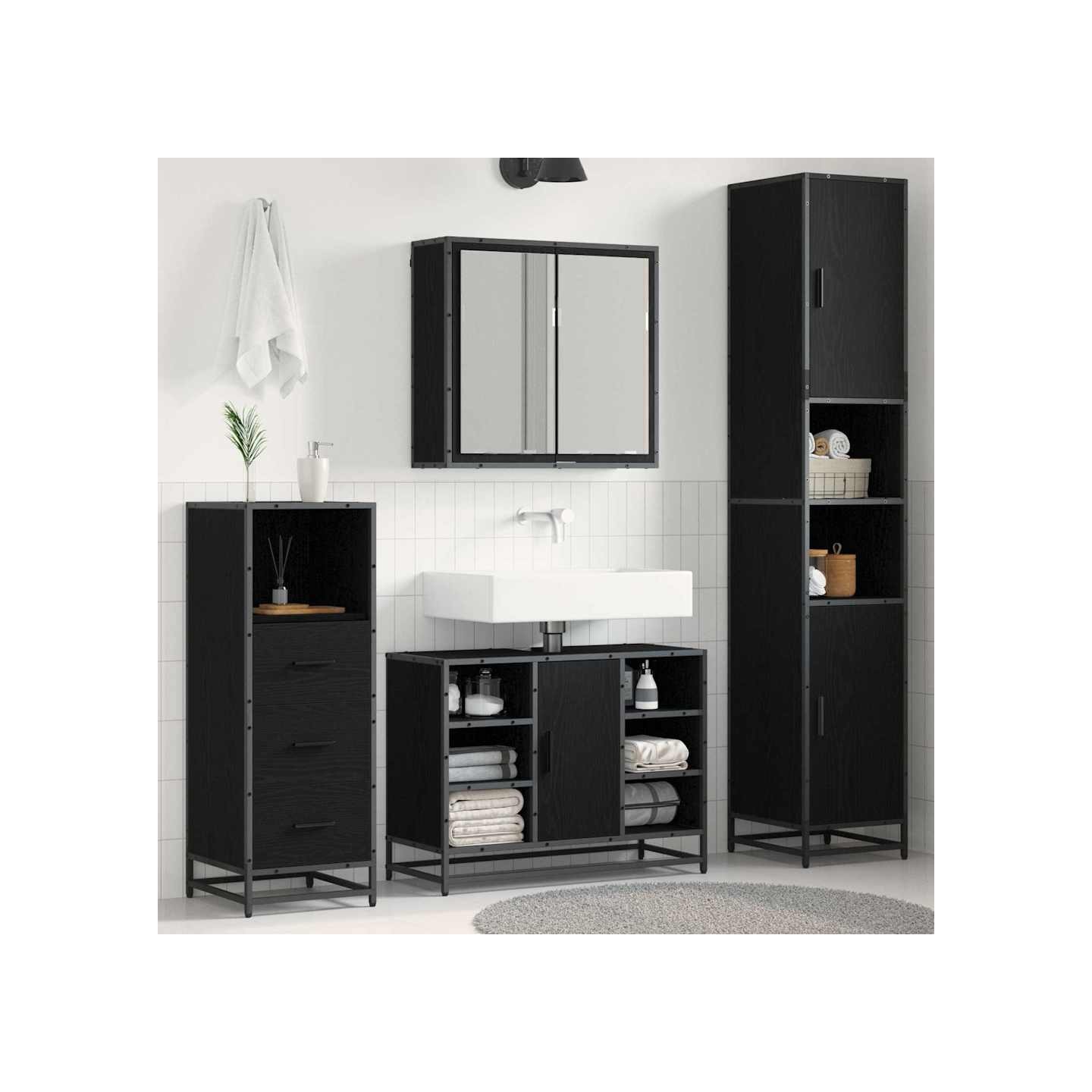 Ensemble de mobilier de salle de bain 3 pièces Chêne noir