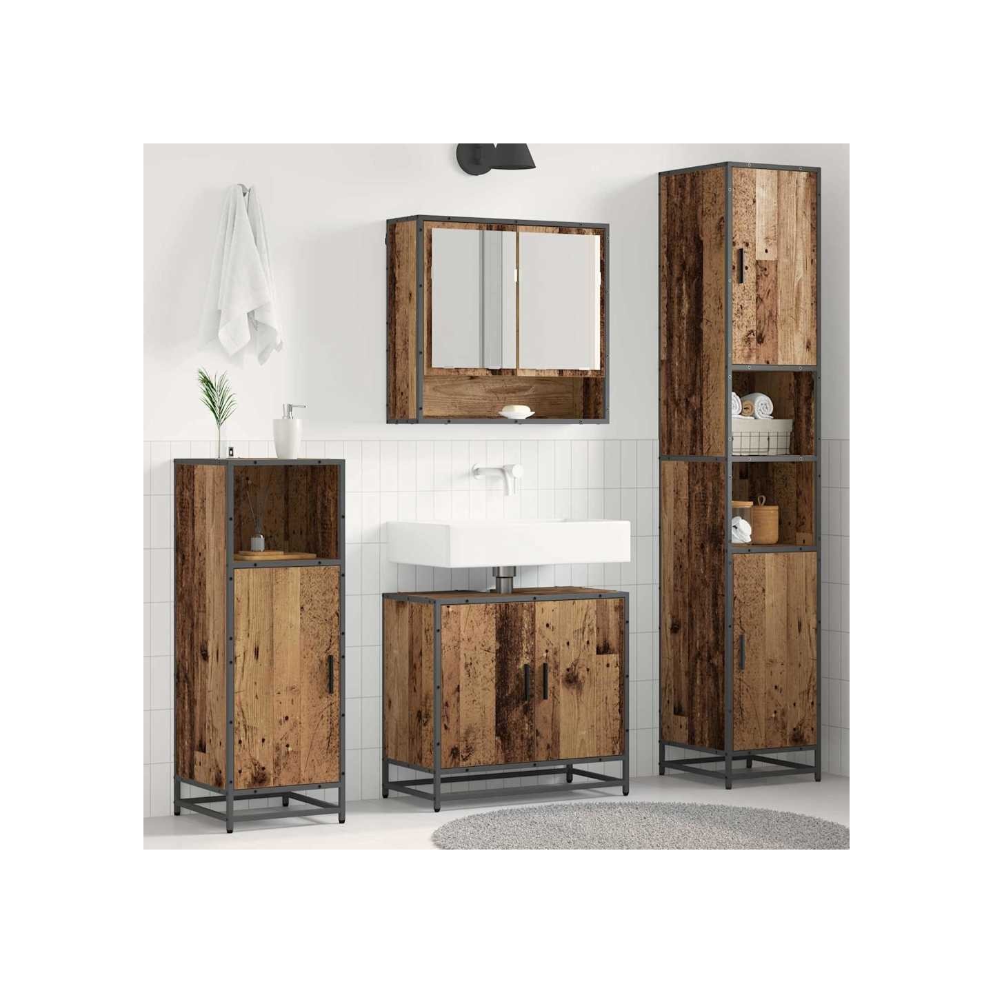 Ensemble de mobilier de salle de bain 3 pièces Bois Ancien